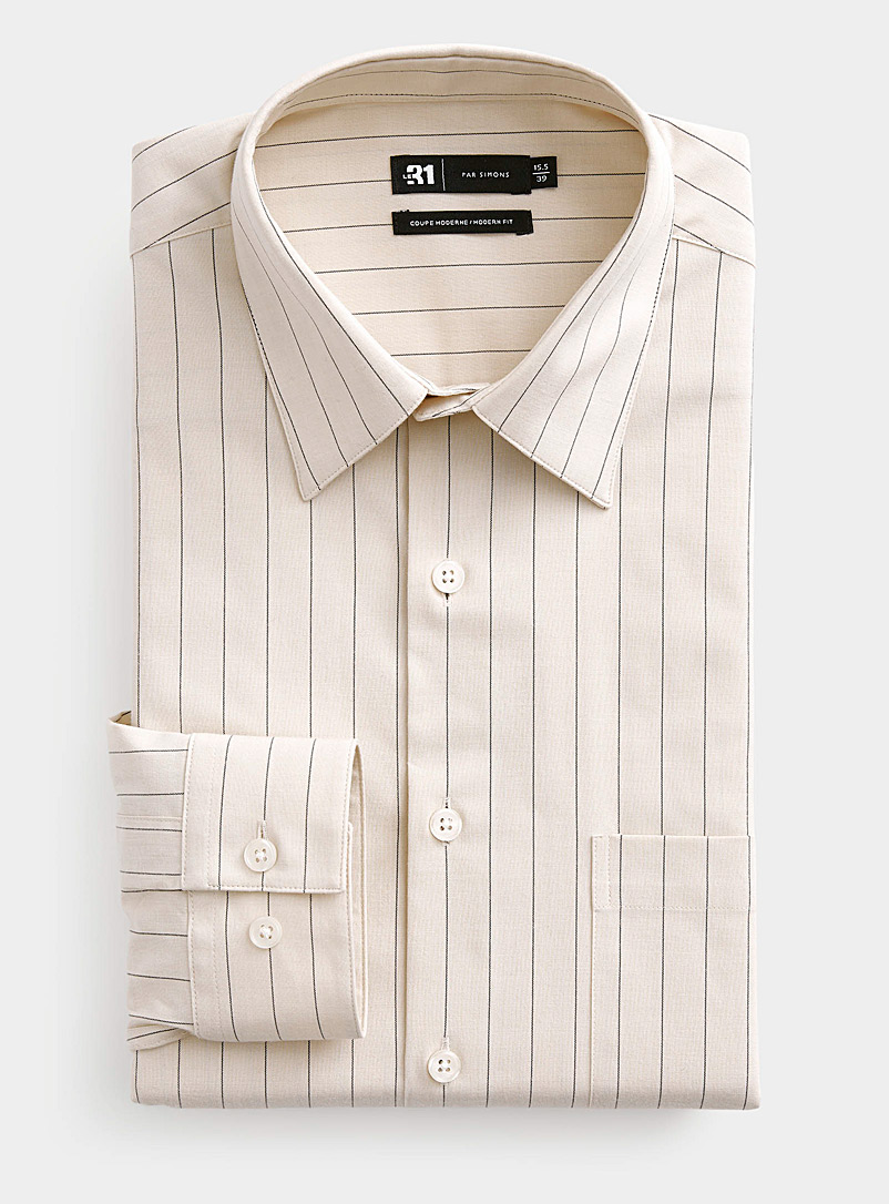 Le 31 Sand Banker stripe beige shirt Modern fit for men