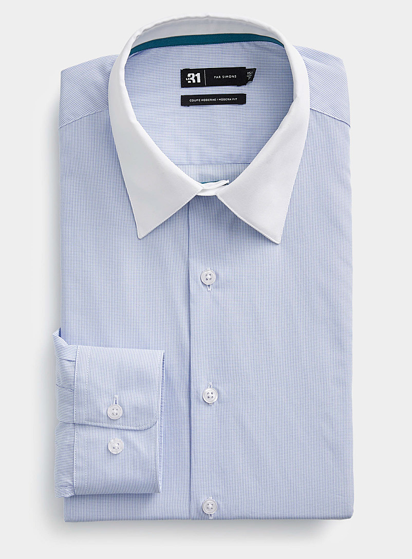Le 31 Baby Blue Contrast-collar mini-check shirt Modern fit for men