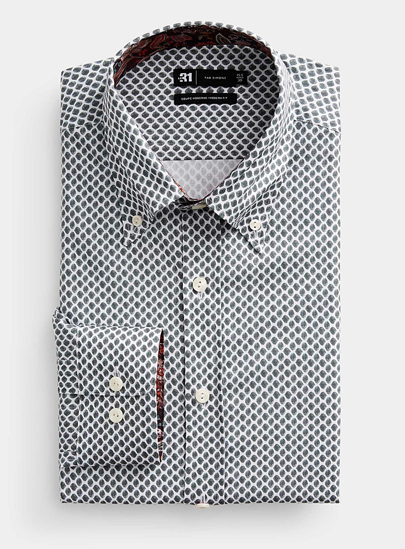 Le 31: La chemise mosaïque écailles de serpent Coupe moderne Blanc à motifs pour homme