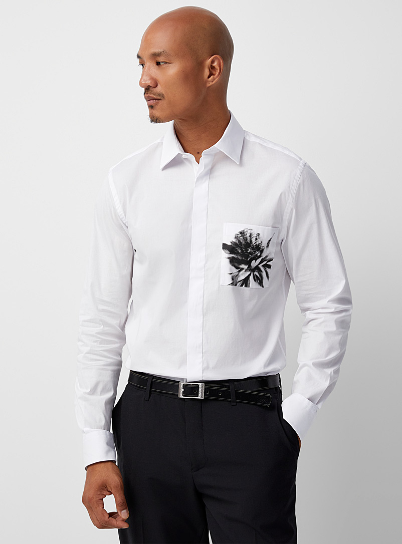 Le 31: La chemise blanche poche florale Coupe moderne Blanc pour homme