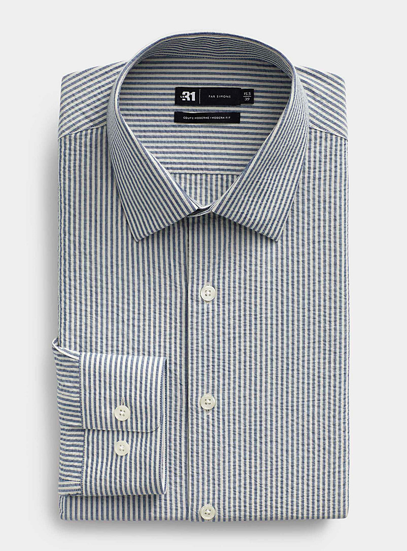 Le 31 Baby Blue Twin-stripe seersucker shirt Modern fit for men