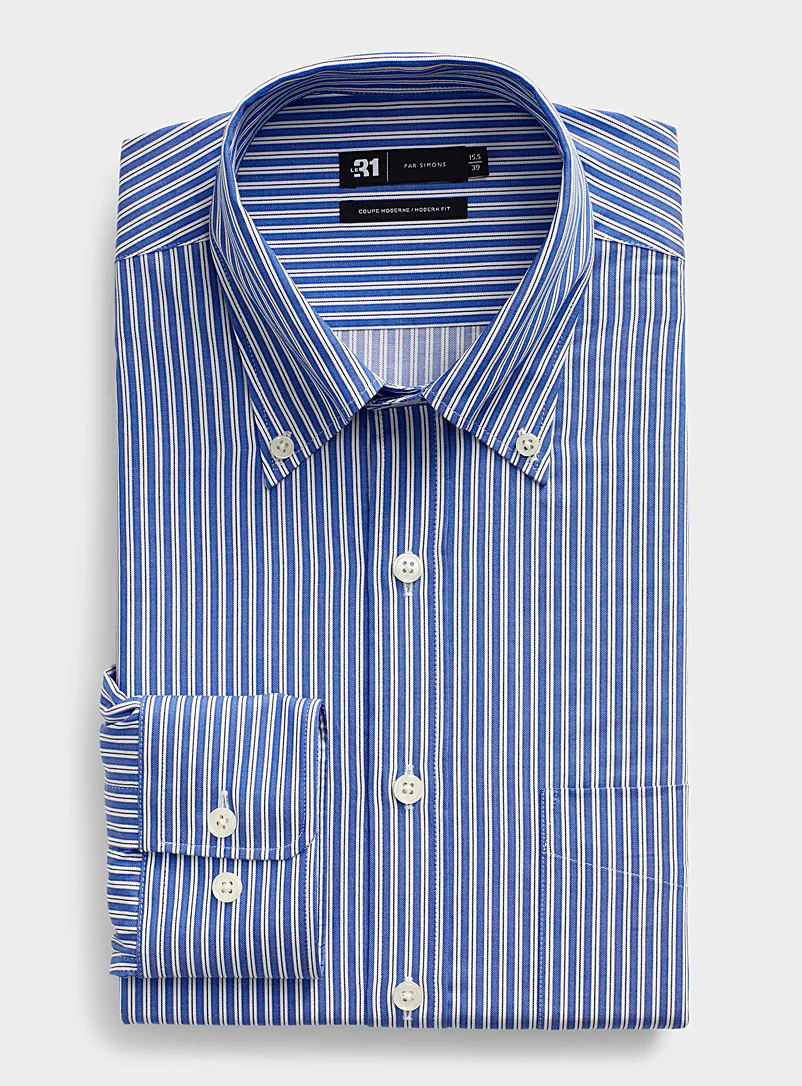 Le 31: La chemise rayures anglaises Coupe moderne Bleu moyen - Ardoise pour homme