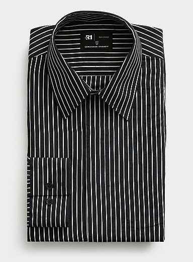 Le 31: La chemise rayures binaires <b>Coupe standard</b> Noir pour homme