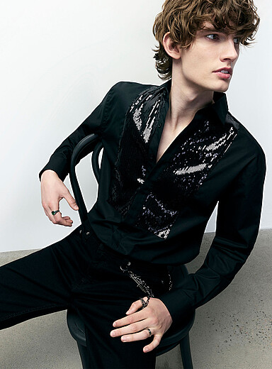 Black sequined shirt <b>Standard fit</b>