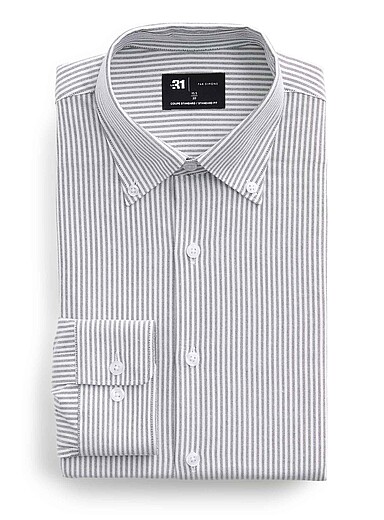 Le 31 Black Vertical-stripe Oxford shirt <b>Standard fit</b> for men