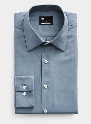Le 31 Blue Solid fine twill shirt <b>Standard fit</b> for men