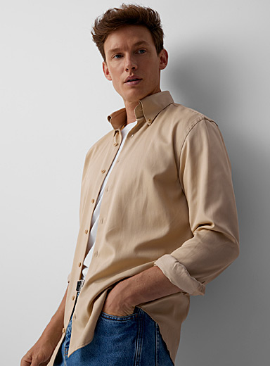 Le 31 Cream Beige Retro fluid shirt Modern fit for men