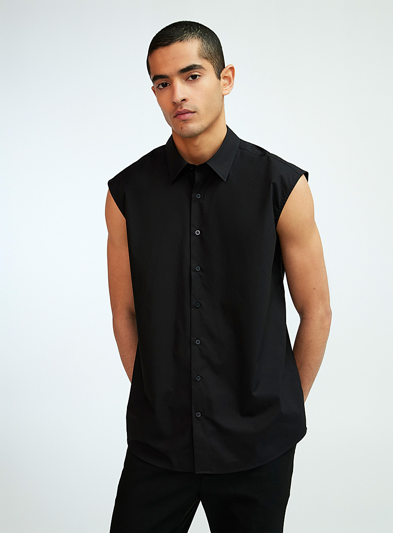 Le 31 Black Sleeveless poplin shirt for men