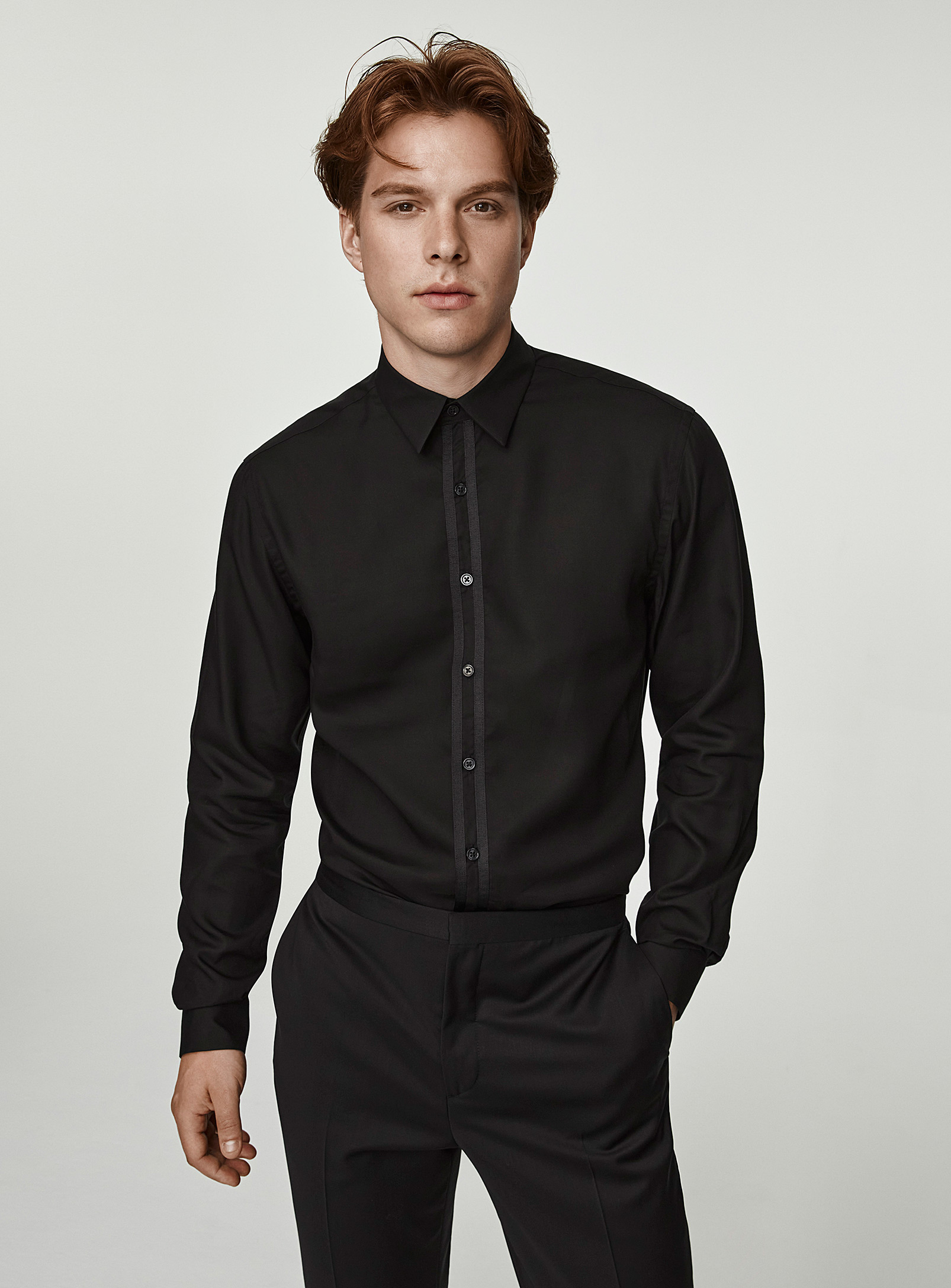 Le 31 - Men's Monochrome trim tuxedo shirt Modern fit
