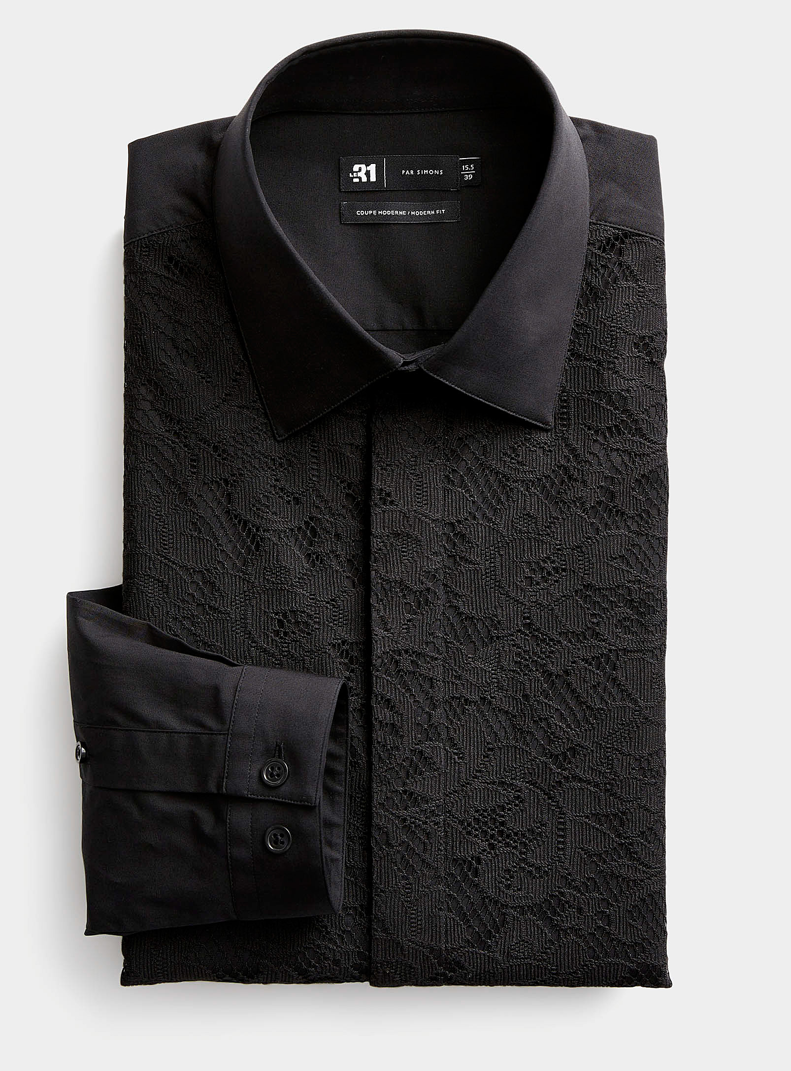 Le 31 Black Lace Shirt Modern Fit