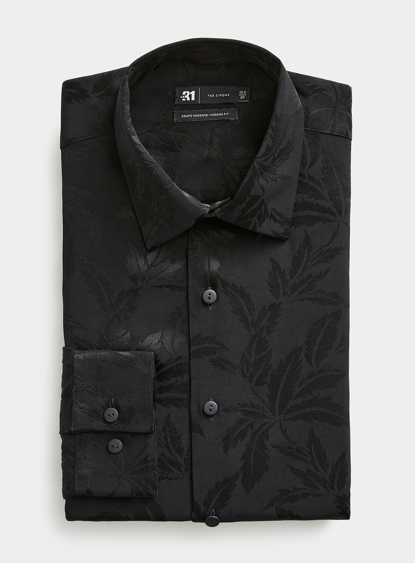 Le 31 Satiny Foliage Fluid Shirt Modern Fit In Black