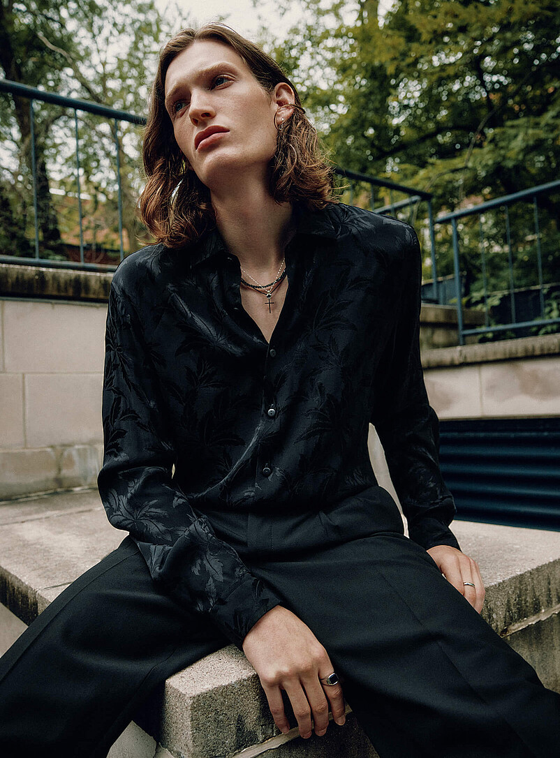 Satiny Foliage Fluid Shirt Modern Fit