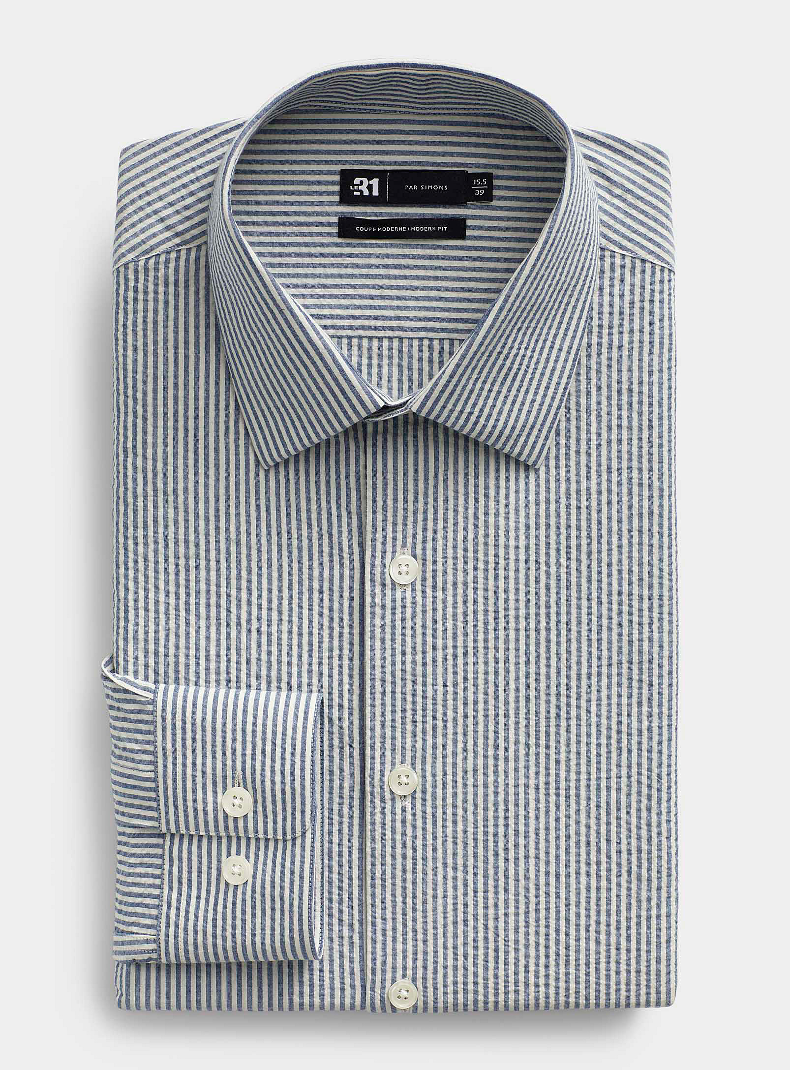 Le 31 - Men's Twin-stripe seersucker shirt Modern fit