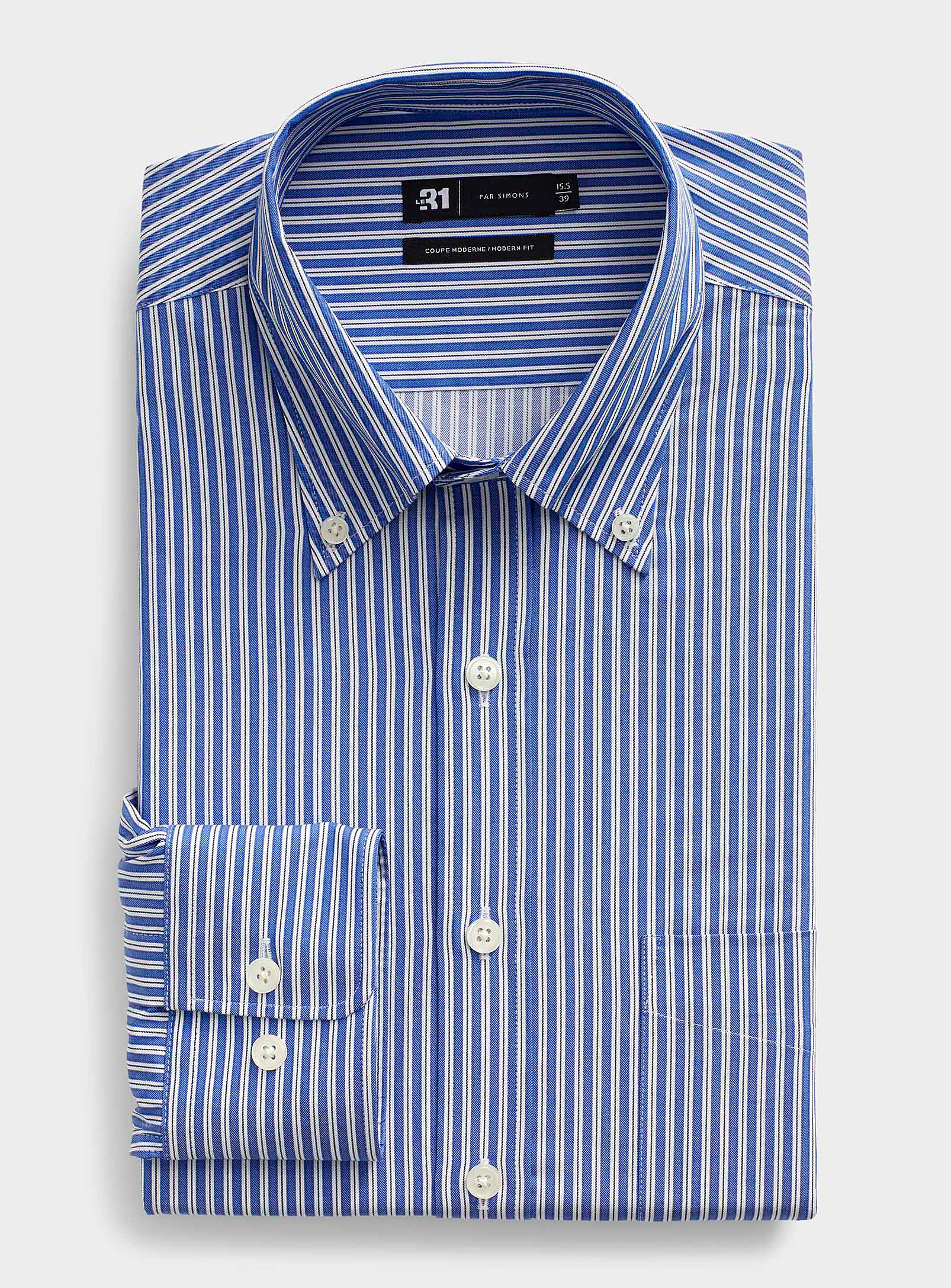 Le 31 English Stripe Shirt Modern Fit In Slate Blue