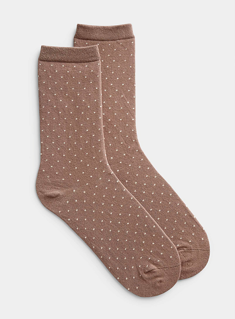 Simons Light Brown Organic cotton mini dot socks for women