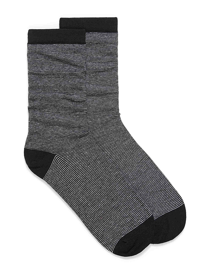 Simons Black Organic cotton fine stripe socks for women