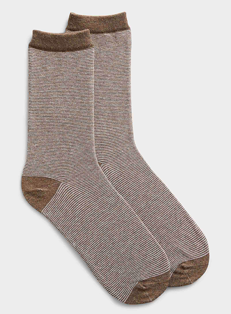 Simons Medium Brown Organic cotton fine stripe socks for women