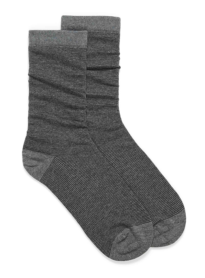 Simons Charcoal Organic cotton fine stripe socks for women
