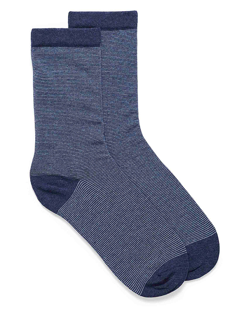 Simons Marine Blue Organic cotton fine stripe socks for women