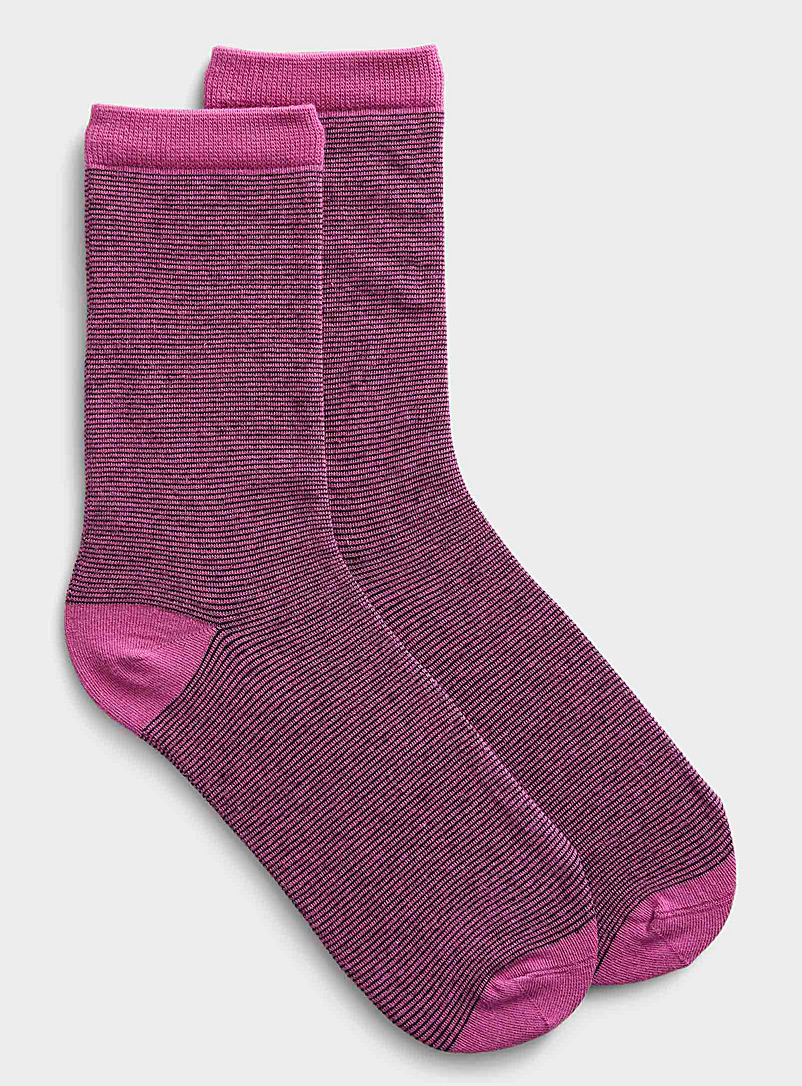 Simons Grape/Dark Crimson Organic cotton fine stripe socks for women