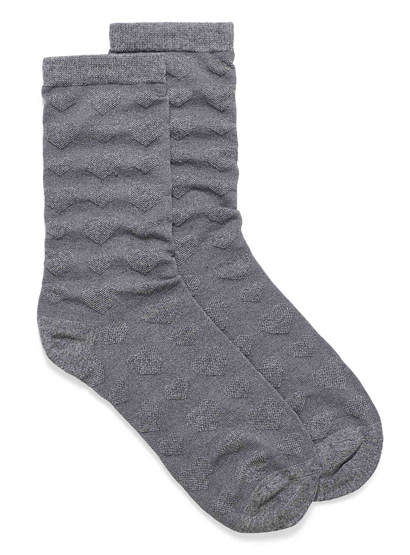 Simons Charcoal Organic cotton embossed heart socks for women