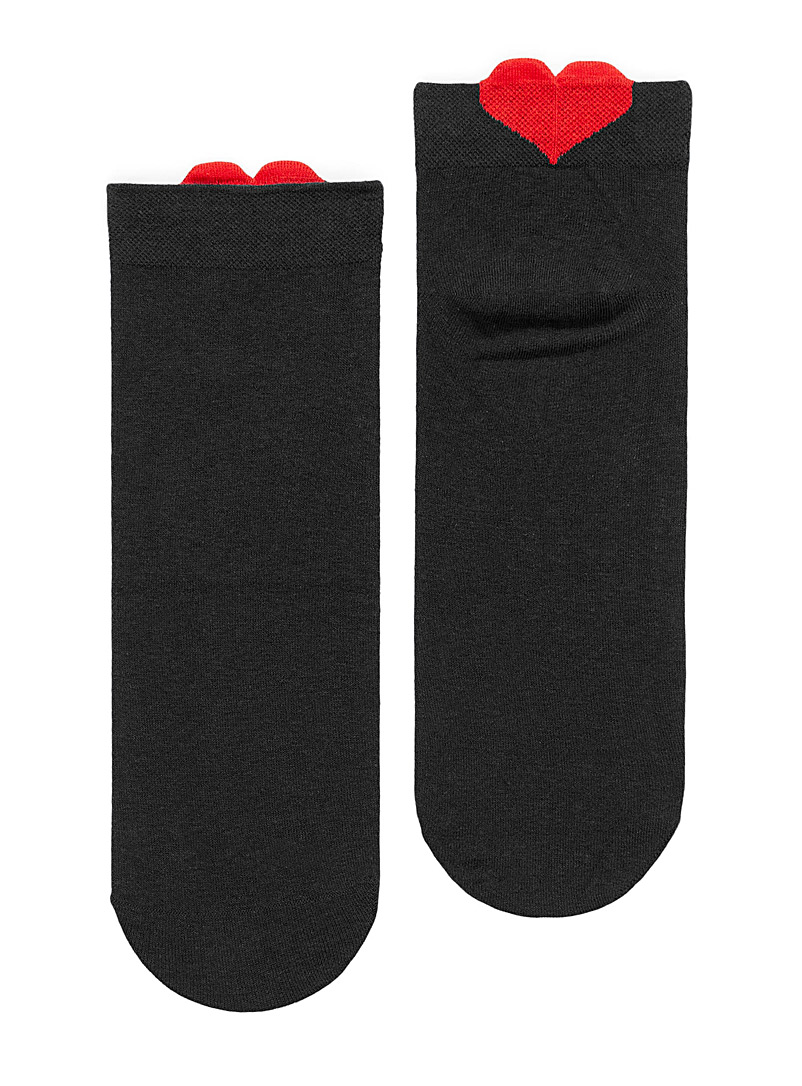Simons Black Trailing heart ankle socks for women