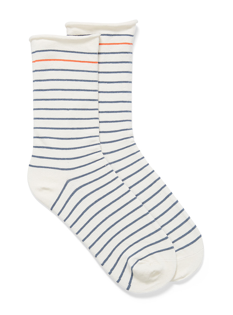 Simons Ivory White Organic cotton striped socks for women