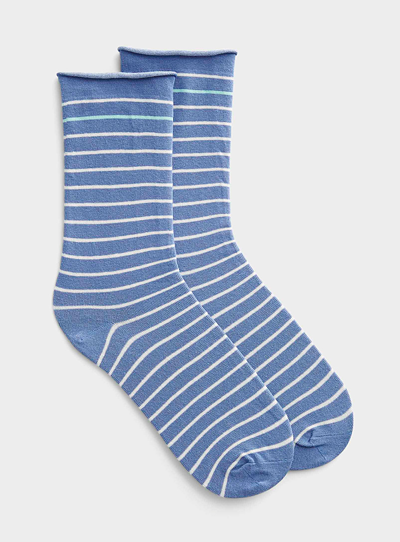 Simons Slate Blue Organic cotton striped socks for women
