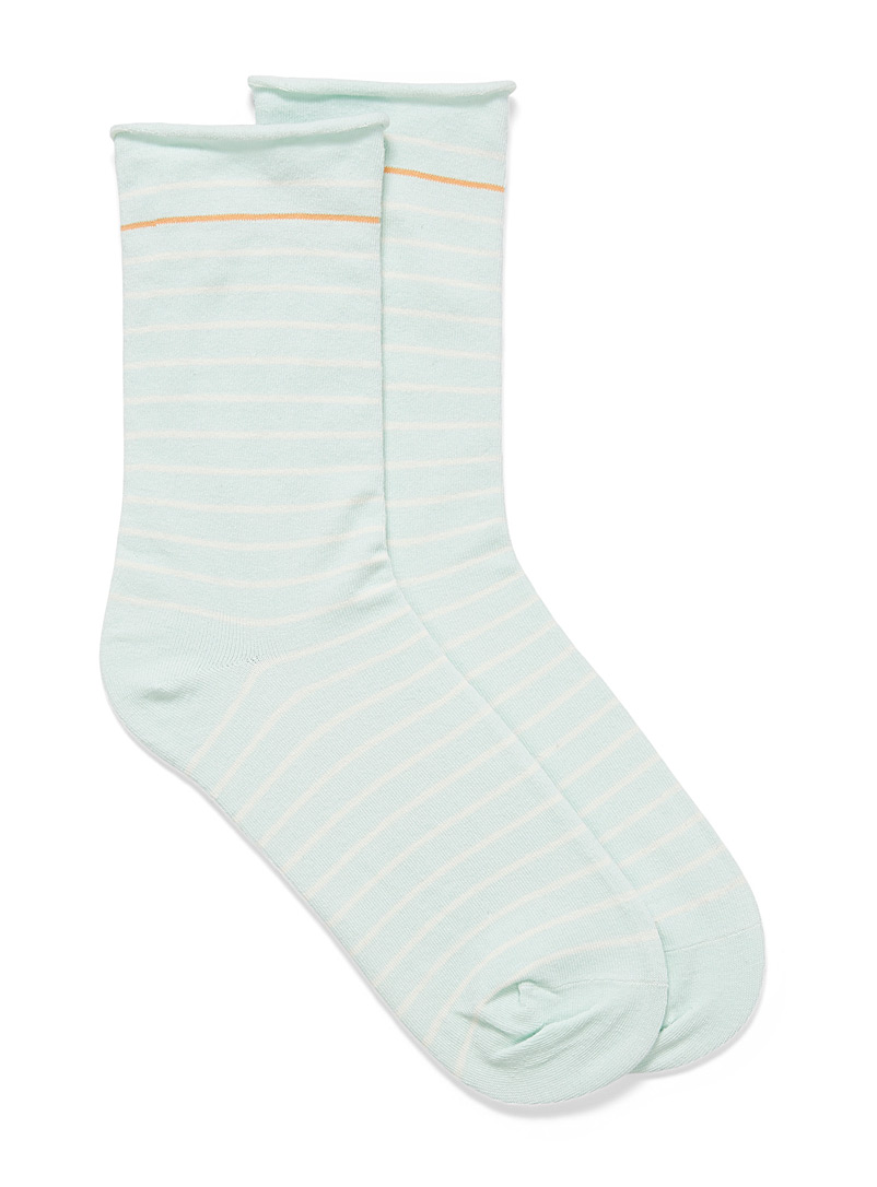 Simons Baby Blue Organic cotton striped socks for women