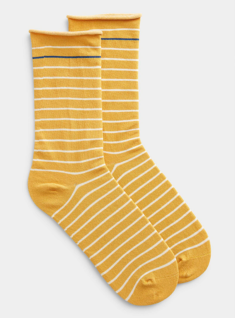 Simons Sunflower Yellow Organic cotton striped socks for women