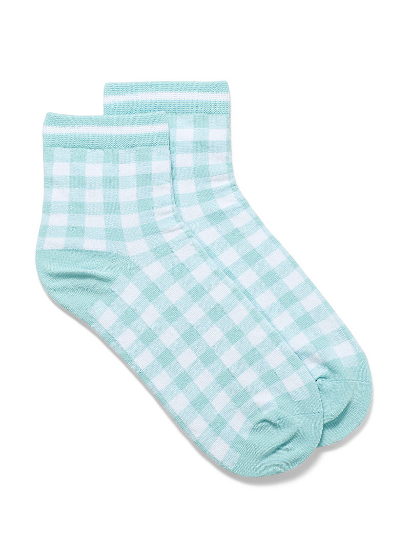 Simons Assorted blue  Organic cotton gingham ankle socks for women