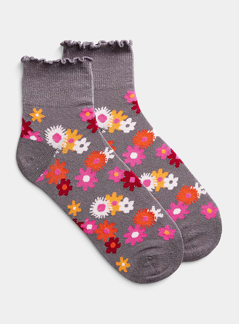 Simons Pink Contrast-ruffle ankle socks for women
