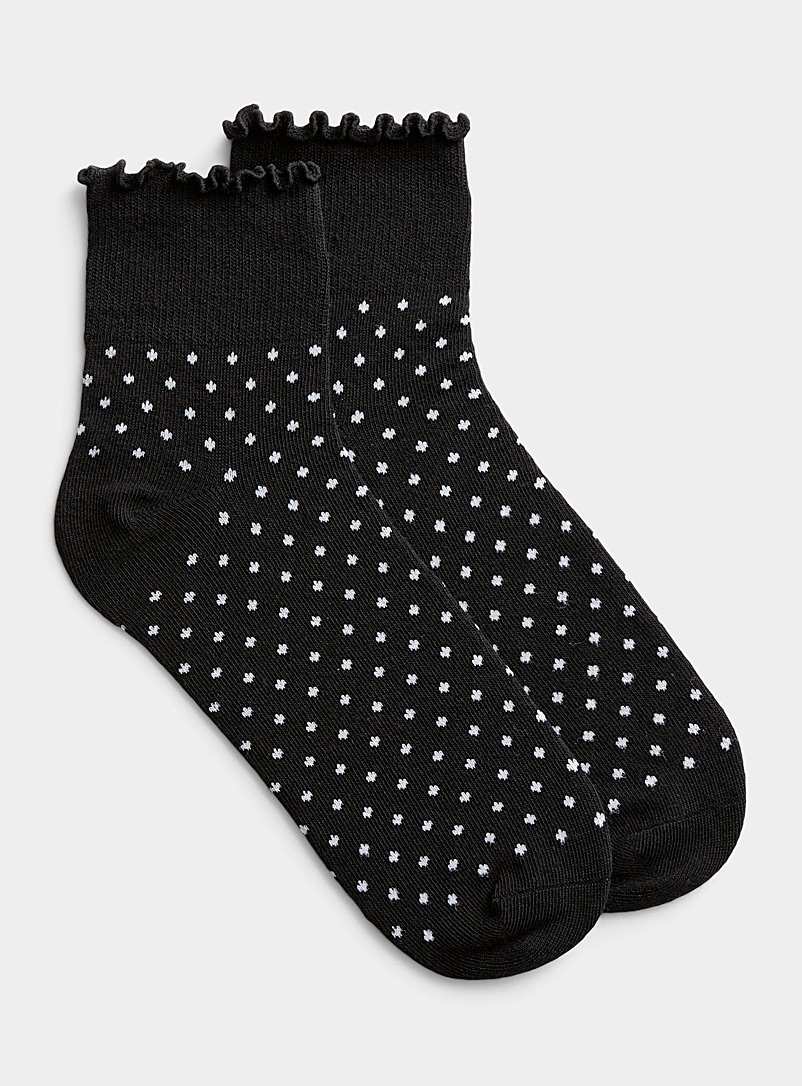 Simons Patterned Black Contrast-ruffle ankle socks for women