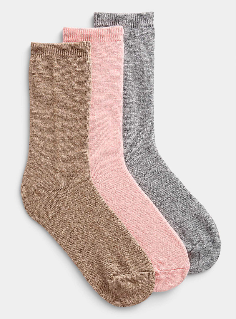 Simons Light Brown Touch of wool basic socks Set of 3 for women