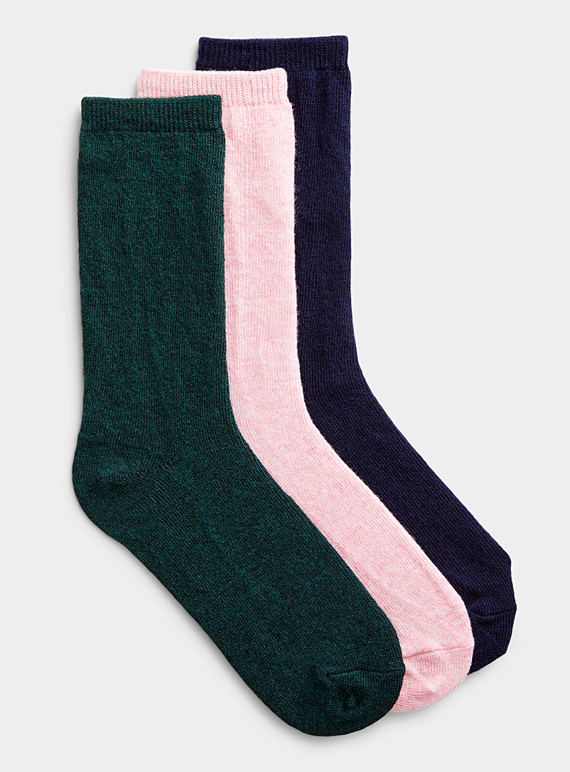 Simons: Les chaussettes basiques touche de laine Ensemble de 3 Vert foncé - Mousse pour femme