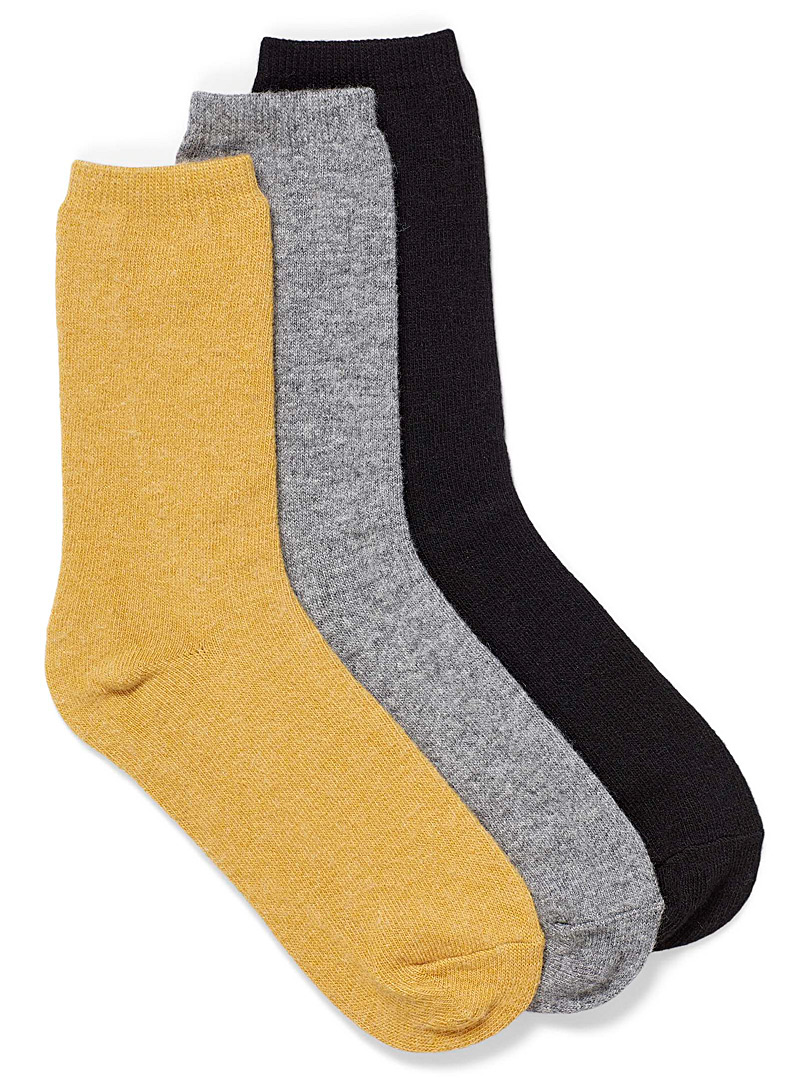 Simons Assorted yellow  Touch of wool basic socks Set of 3 for women