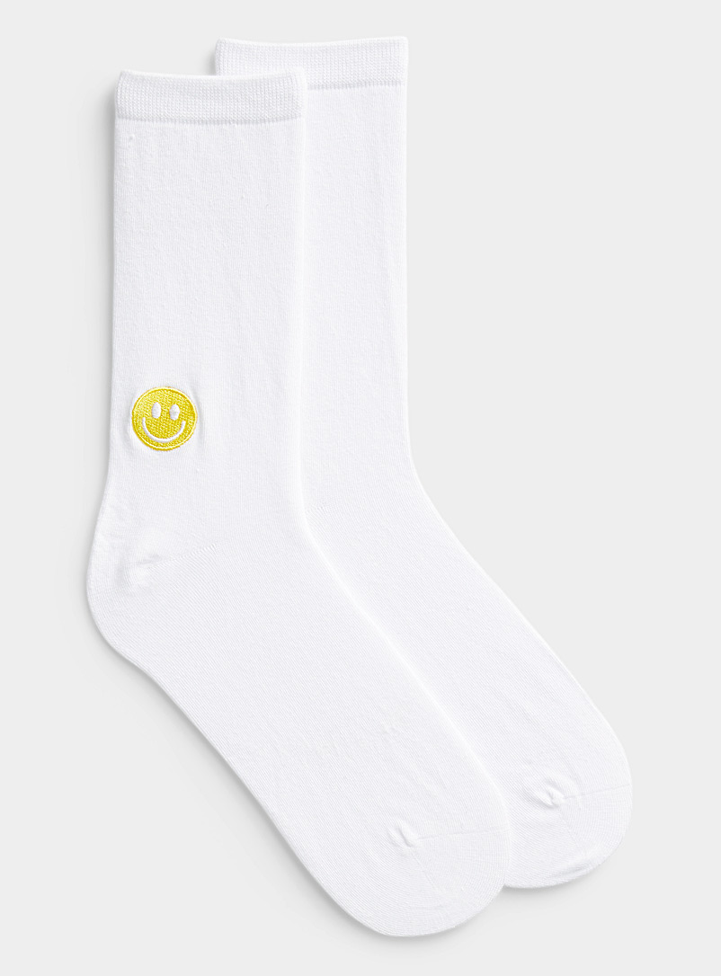 Simons White Ankle-embroidery organic cotton socks for women