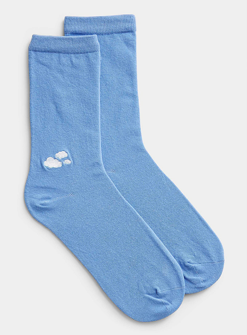 Simons Slate Blue Ankle-embroidery organic cotton socks for women