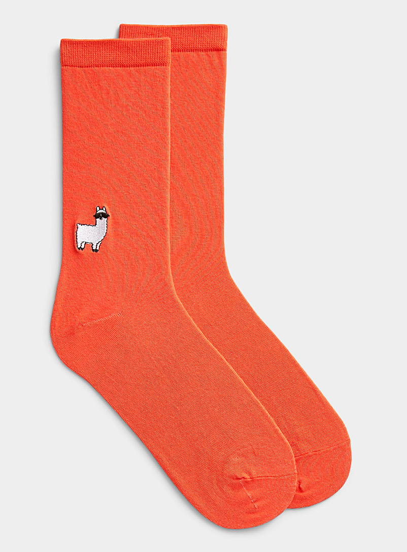 Simons Bright Red Ankle-embroidery organic cotton socks for women