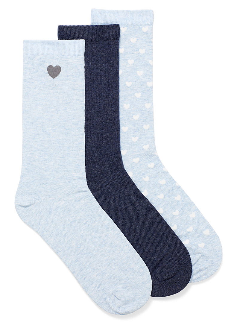 Simons: Les chaussettes à coeurs coton bio Ensemble de 3 Bleu pâle-bleu poudre pour femme