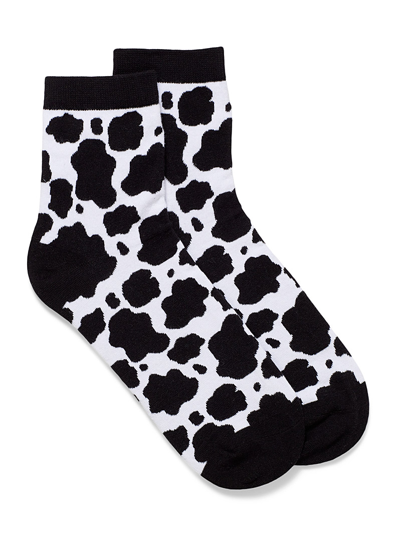 Simons Black Organic cotton cow-pattern socks for women