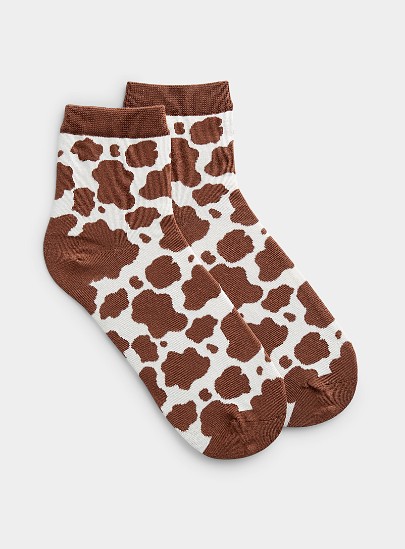 Simons Light Brown Organic cotton cow-pattern socks for women