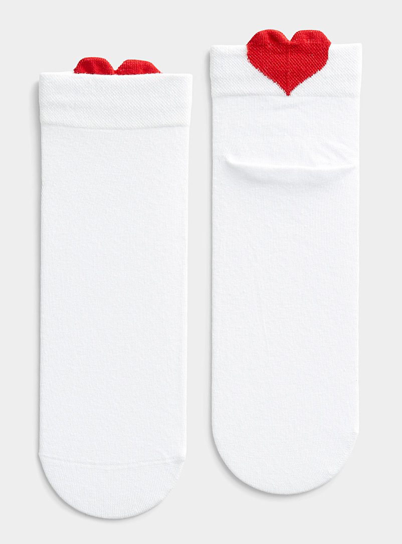 Simons Ivory White Organic cotton emblem-heel socks for women