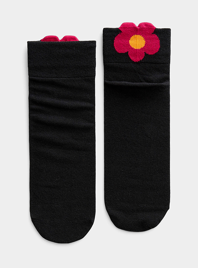 Simons Patterned Black Organic cotton emblem-heel socks for women