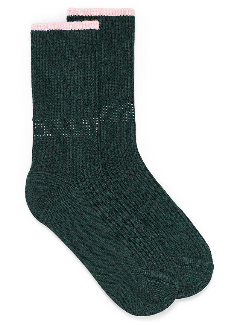 Simons: La chaussette tricot à fine bordure Vert foncé-mousse-olive pour femme