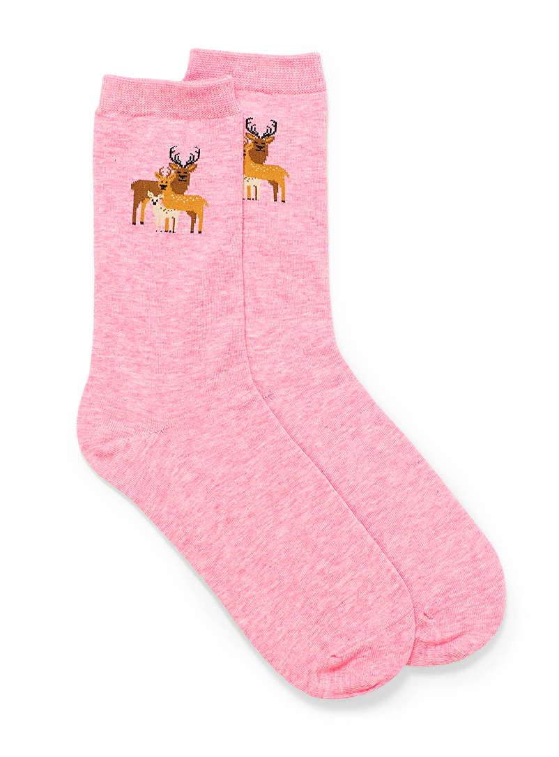 Simons Pink Reindeer family sock for women