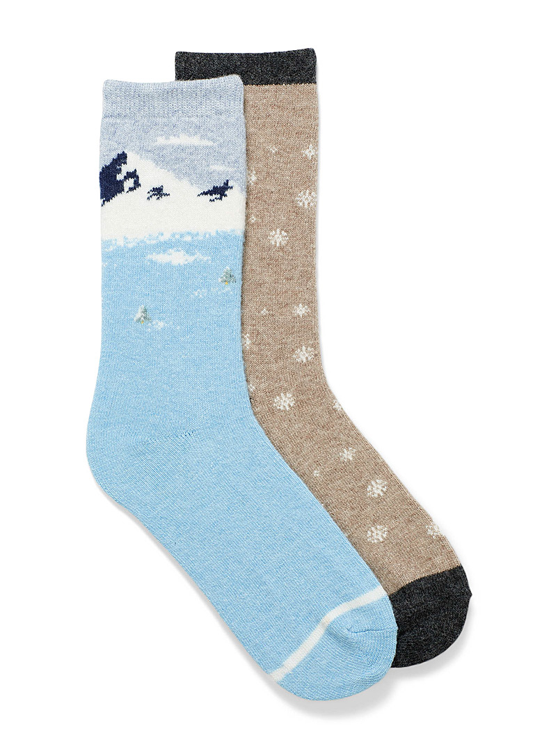 Simons Baby Blue Snowflake and mountain socks Set of 2 for women
