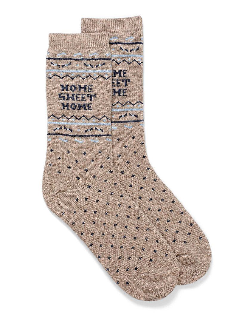Simons Light Brown Home Sweet Home knit sock for women