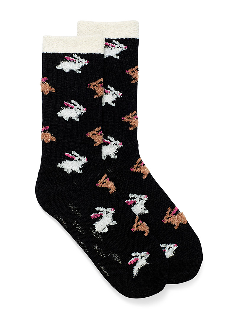 Simons Black Plush bunny sock for women