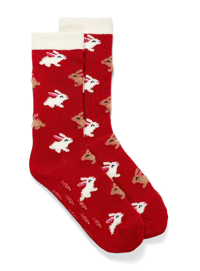 Simons Red Plush bunny sock for women